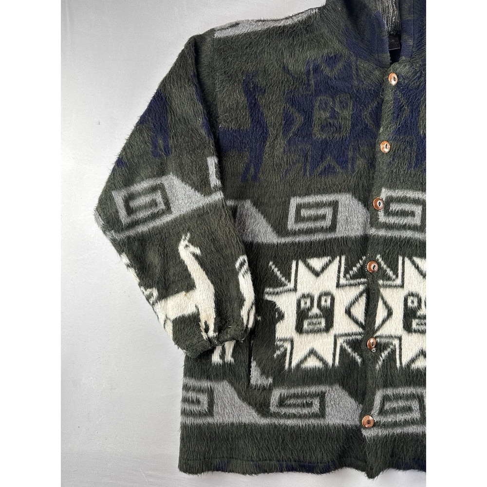 Vintage Artesanias Alpaca Wool Hooded Jacket Ecuador Llama Aztec Size XXL - Picture 2 of 16